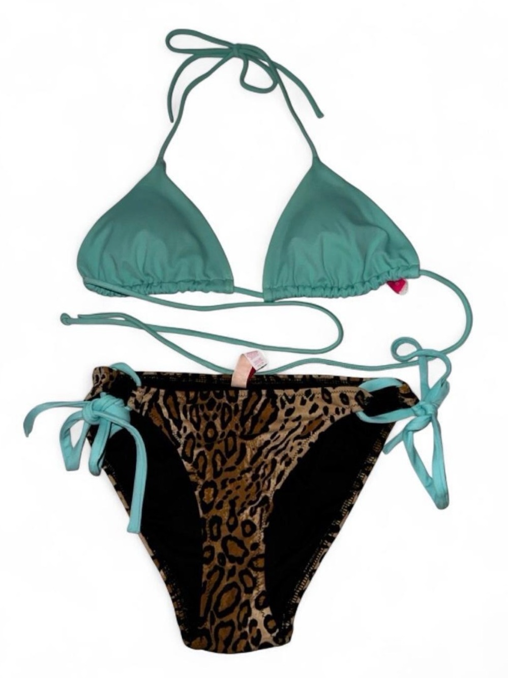 Victoria's Secret Teal Triangle Top with Leopard-Print Bottoms